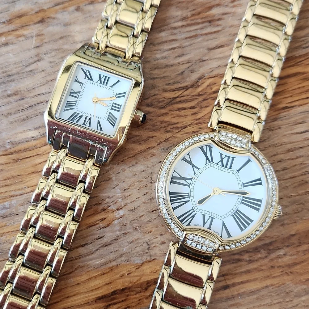 2 BRONZO ITALIA Watches‎ Gold  Rhinestones Mother of Pearl Wristbands Women